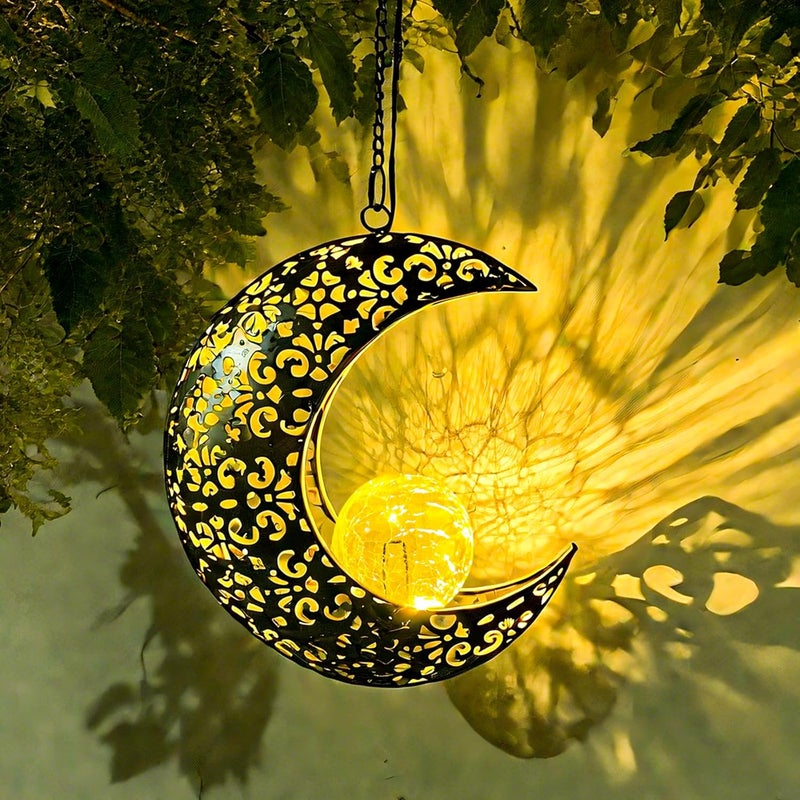 CF Solar Garden Hanging Moon Lights Outdoor Decor,Metal Lanterns Art Decorations for Outside Yard Lawn Patio Wall Fences Driveway Trail,Unique Housewarming Gardening Gifts for Women Mom - Image 2